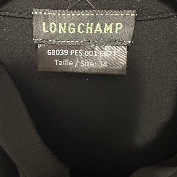 Longchamp Tie Neck Fit Flare Shirt Dress black knee length long slv stretch XS - Picture 10 of 10